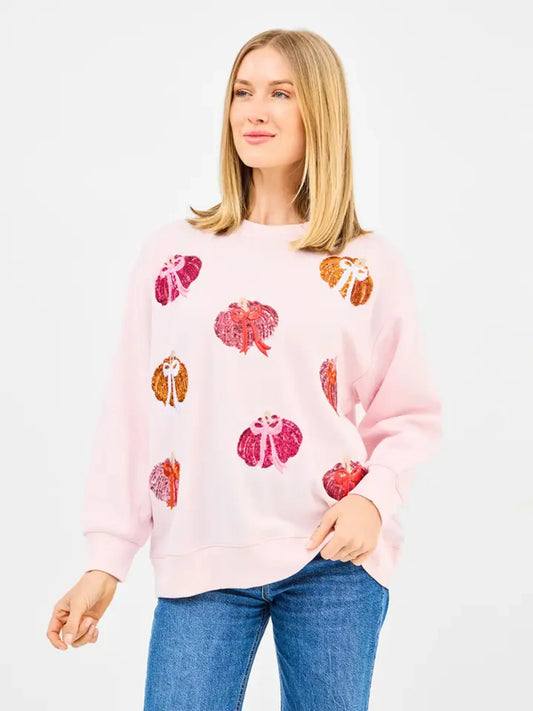 Sarah Pumpkin Bows Sweatshirt Pink - Mary Square