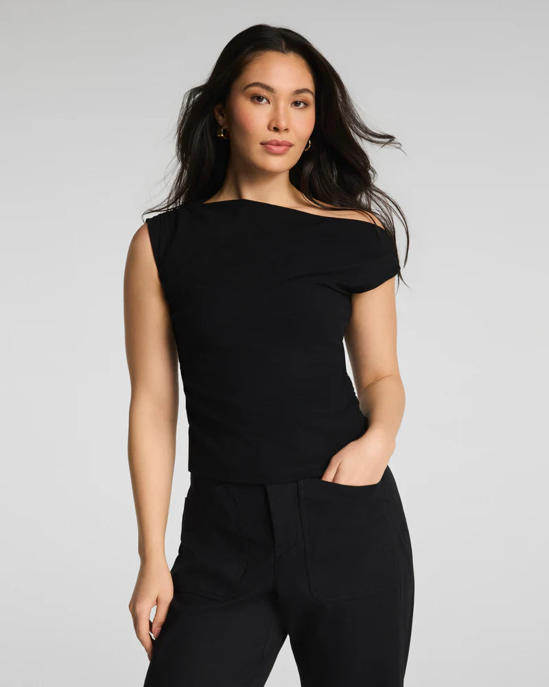 Ribbed Knit Ruched Off-The-Shoulder Top Classic Black - SPANX
