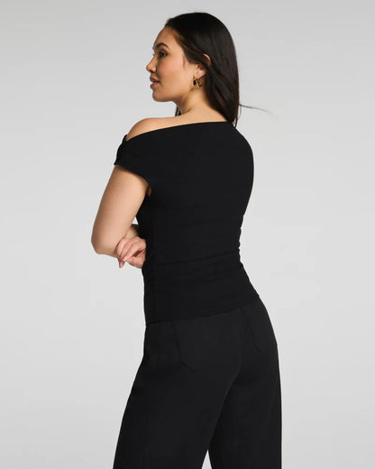 Ribbed Knit Ruched Off-The-Shoulder Top Classic Black - SPANX
