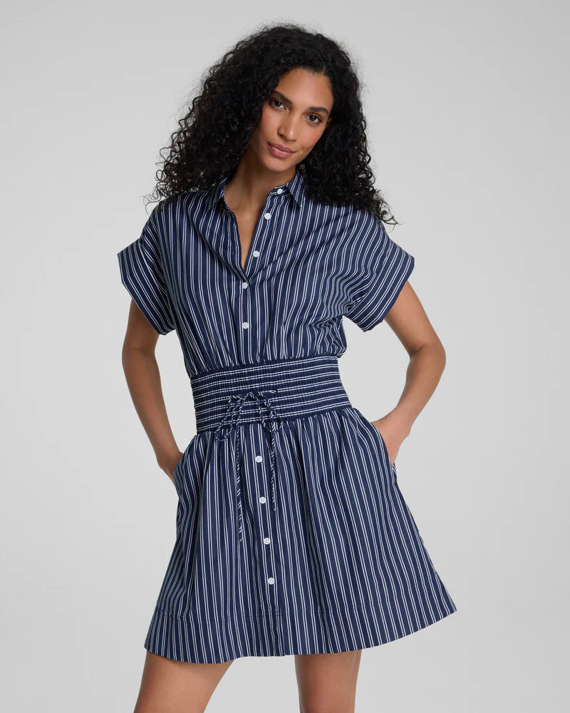 Poplin Smocked Mini Shirt Dress Timeless Navy/Classic White - SPANX