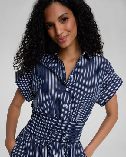 Poplin Smocked Mini Shirt Dress Timeless Navy/Classic White - SPANX