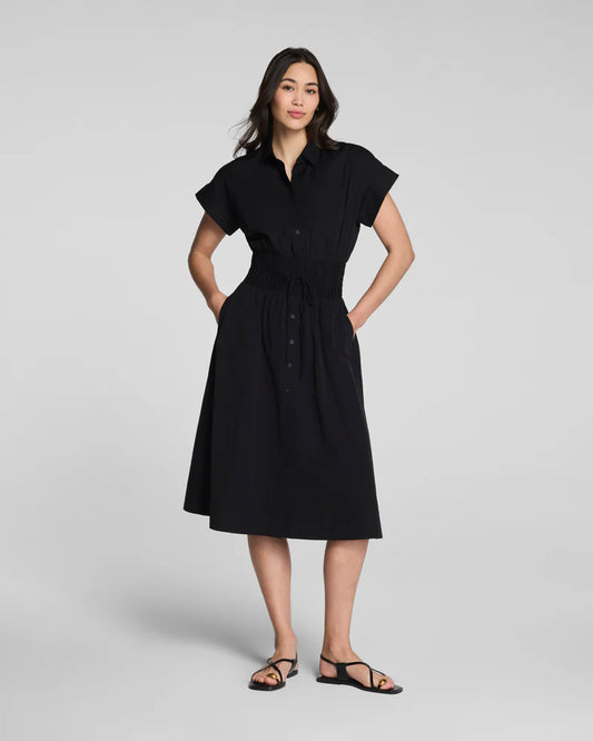 Poplin Smocked Midi Shirt Dress Classic Black - SPANX