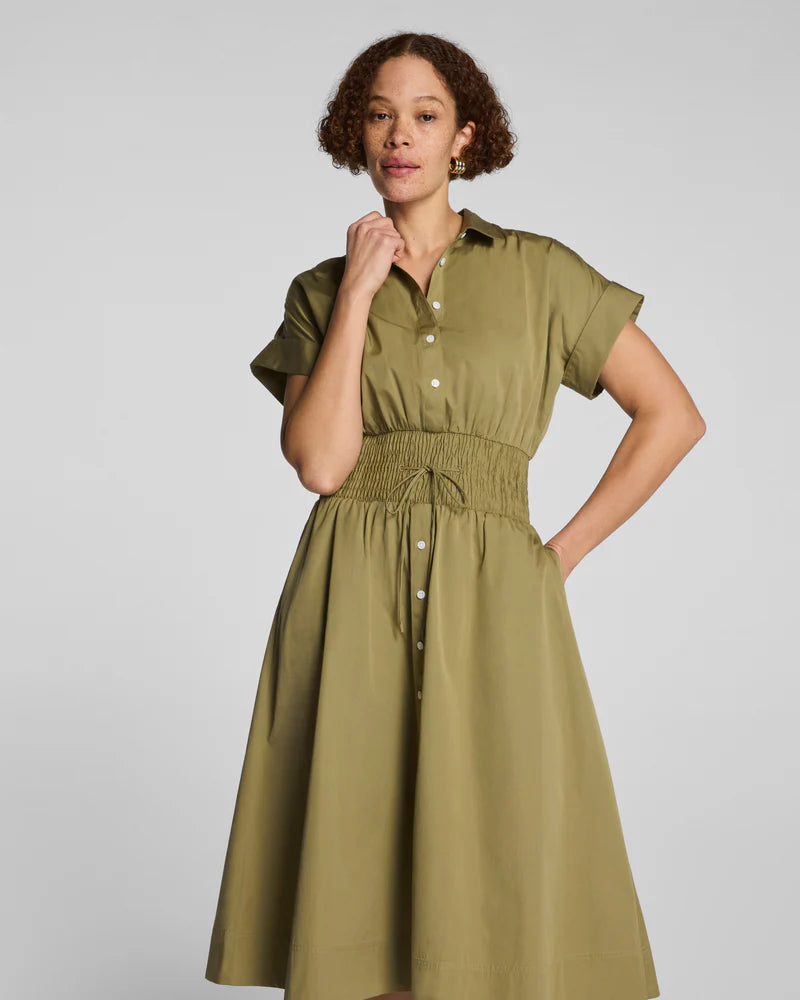 Poplin Smocked Midi Shirt Dress Olive Branch - SPANX