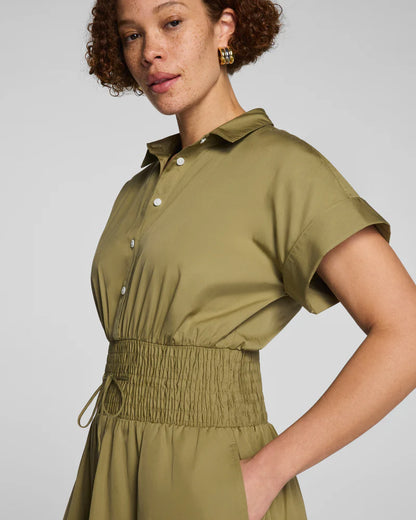 Poplin Smocked Midi Shirt Dress Olive Branch - SPANX