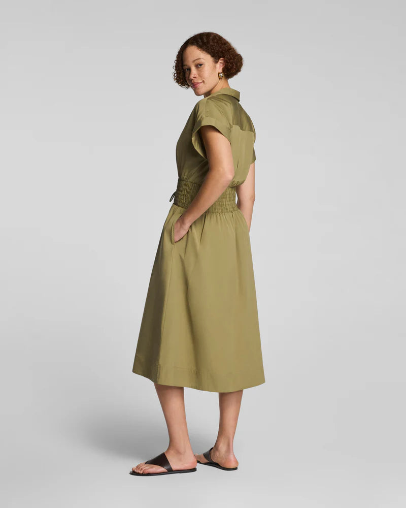 Poplin Smocked Midi Shirt Dress Olive Branch - SPANX