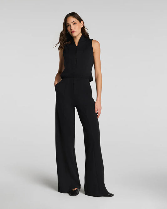 Airessentials Shawl Collar Half Zip Jumpsuit Very Black - SPANX