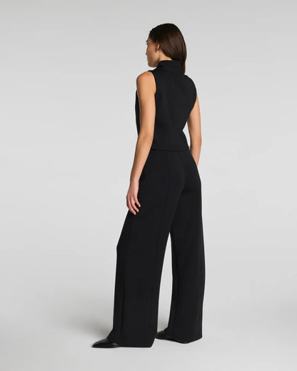 Airessentials Shawl Collar Half Zip Jumpsuit Very Black - SPANX