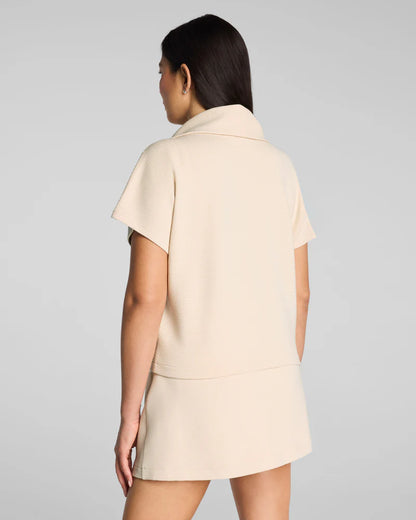 Airessentials French Rib Short Sleeve Half Zip Toasted Coconut - SPANX