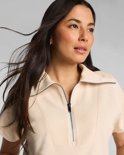 Airessentials French Rib Short Sleeve Half Zip Toasted Coconut - SPANX