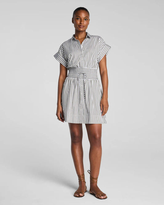 Poplin Smocked Mini Shirt Dress Frosted Moss/Classic White Stripe - SPANX