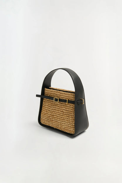 Cleo Mini Raffia Bucket Bag Black Natural - Simkhai