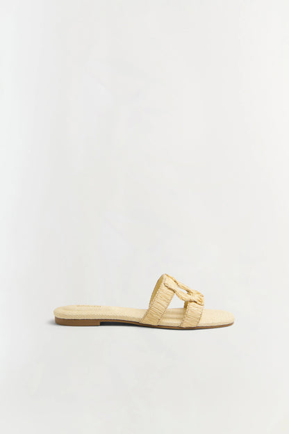 Simkhai Monogram Raffia Flat Slide Natural - Simkhai
