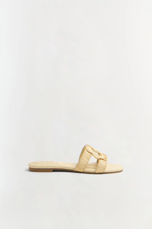 Simkhai Monogram Raffia Flat Slide Natural - Simkhai