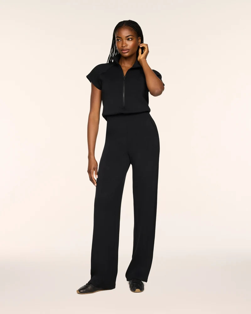 Airessentials Pintuck Half Zip Jumpsuit Very Black - SPANX