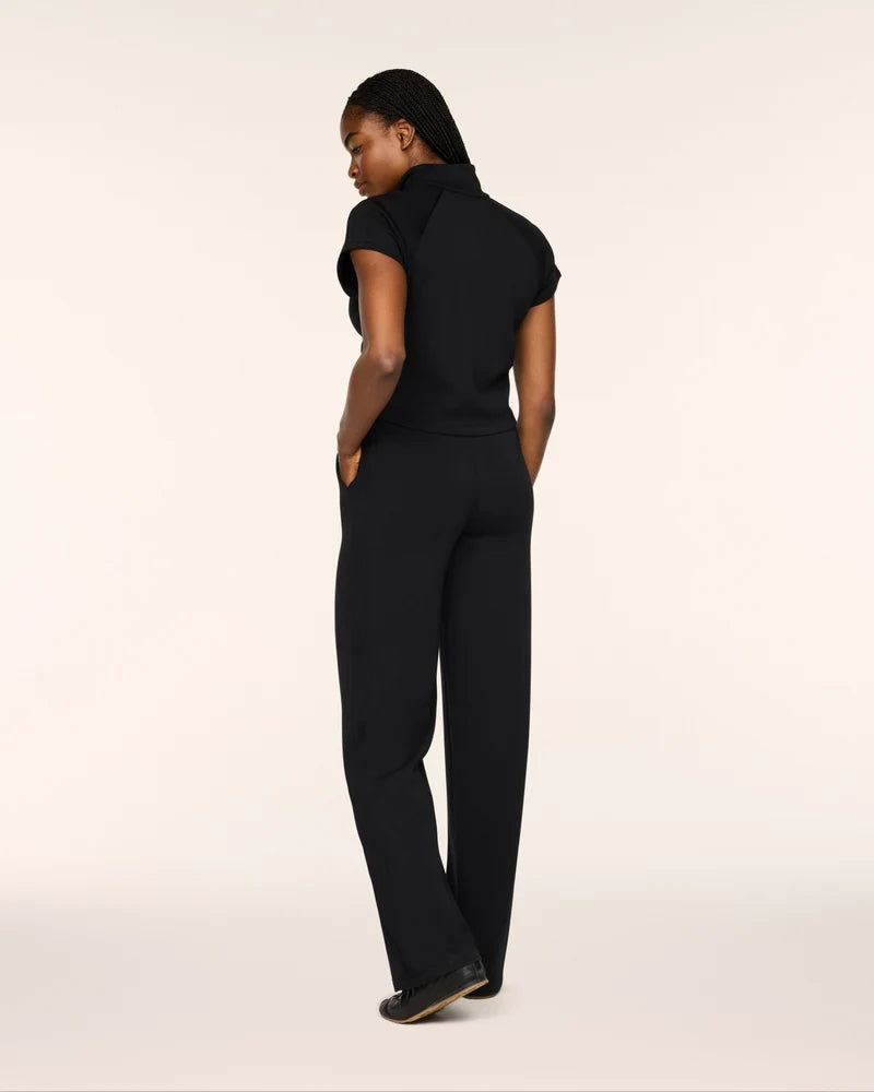 Airessentials Pintuck Half Zip Jumpsuit Very Black - SPANX