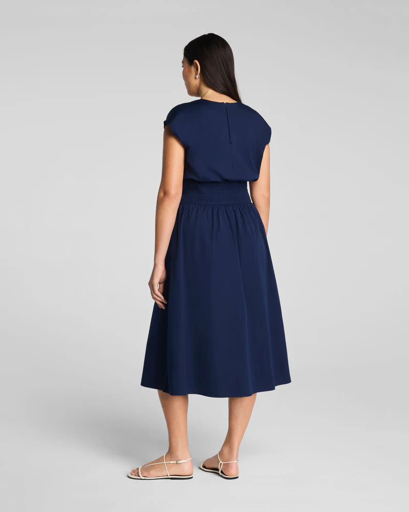 Poplin V-Neck Smocked Midi Dress Timeless Navy - SPANX