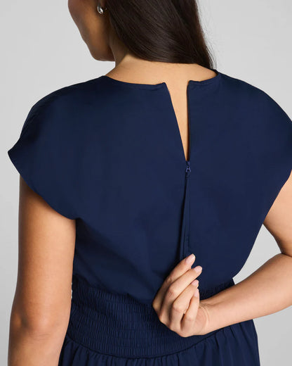 Poplin V-Neck Smocked Midi Dress Timeless Navy - SPANX
