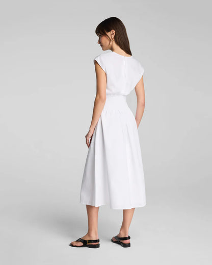 Poplin V-Neck Smocked Midi Dress Classic White - SPANX