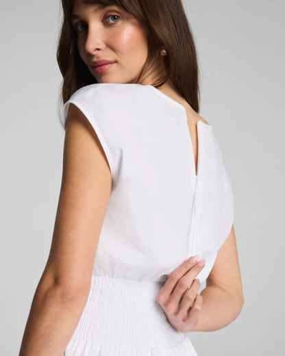 Poplin V-Neck Smocked Midi Dress Classic White - SPANX