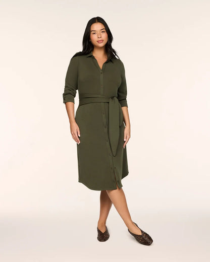 Airessentials Tie-Waist Midi Shirt Dress Monstera - SPANX