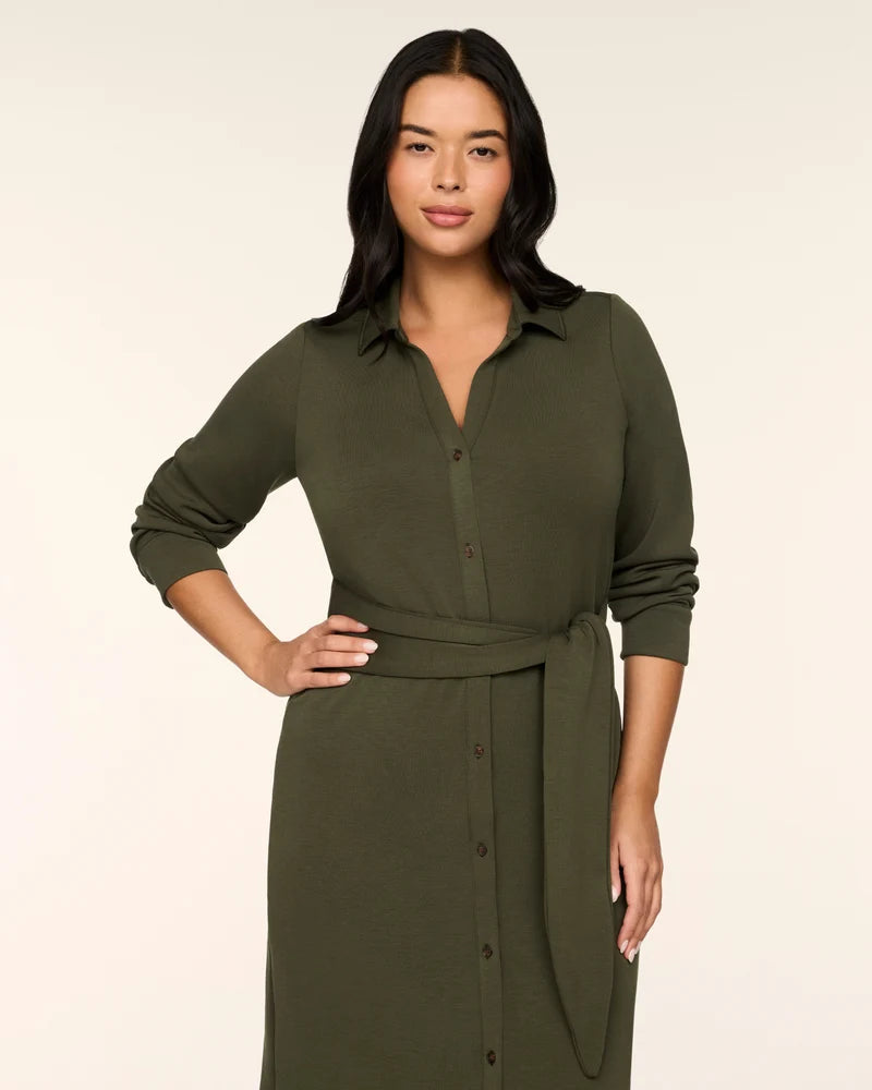 Airessentials Tie-Waist Midi Shirt Dress Monstera - SPANX