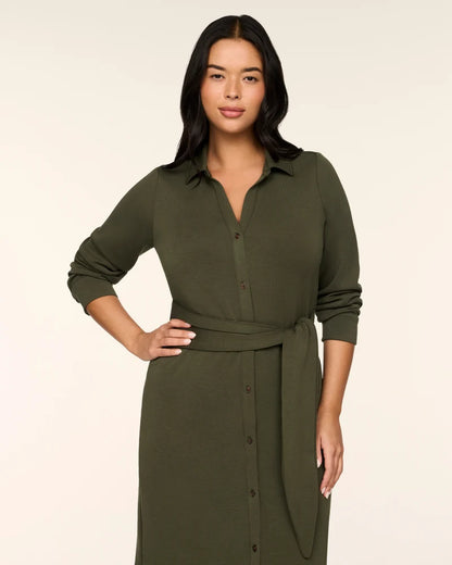 Airessentials Tie-Waist Midi Shirt Dress Monstera - SPANX