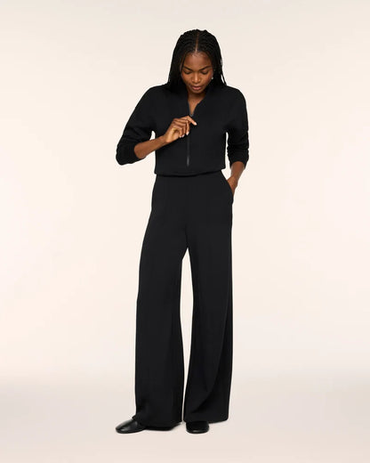 Long Sleeve Shawl Collar Jumpsuit Very Black - SPANX
