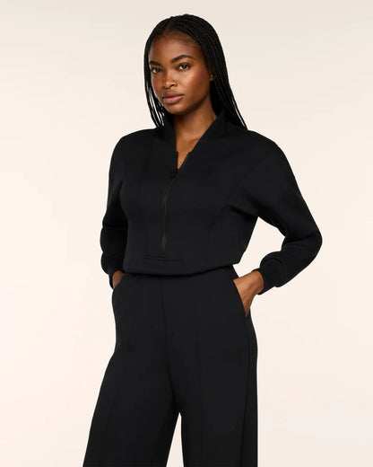 Long Sleeve Shawl Collar Jumpsuit Very Black - SPANX