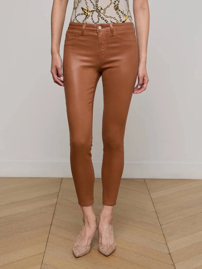 Margot Coated Cropped Skinny Jean Cognac - L'AGENCE
