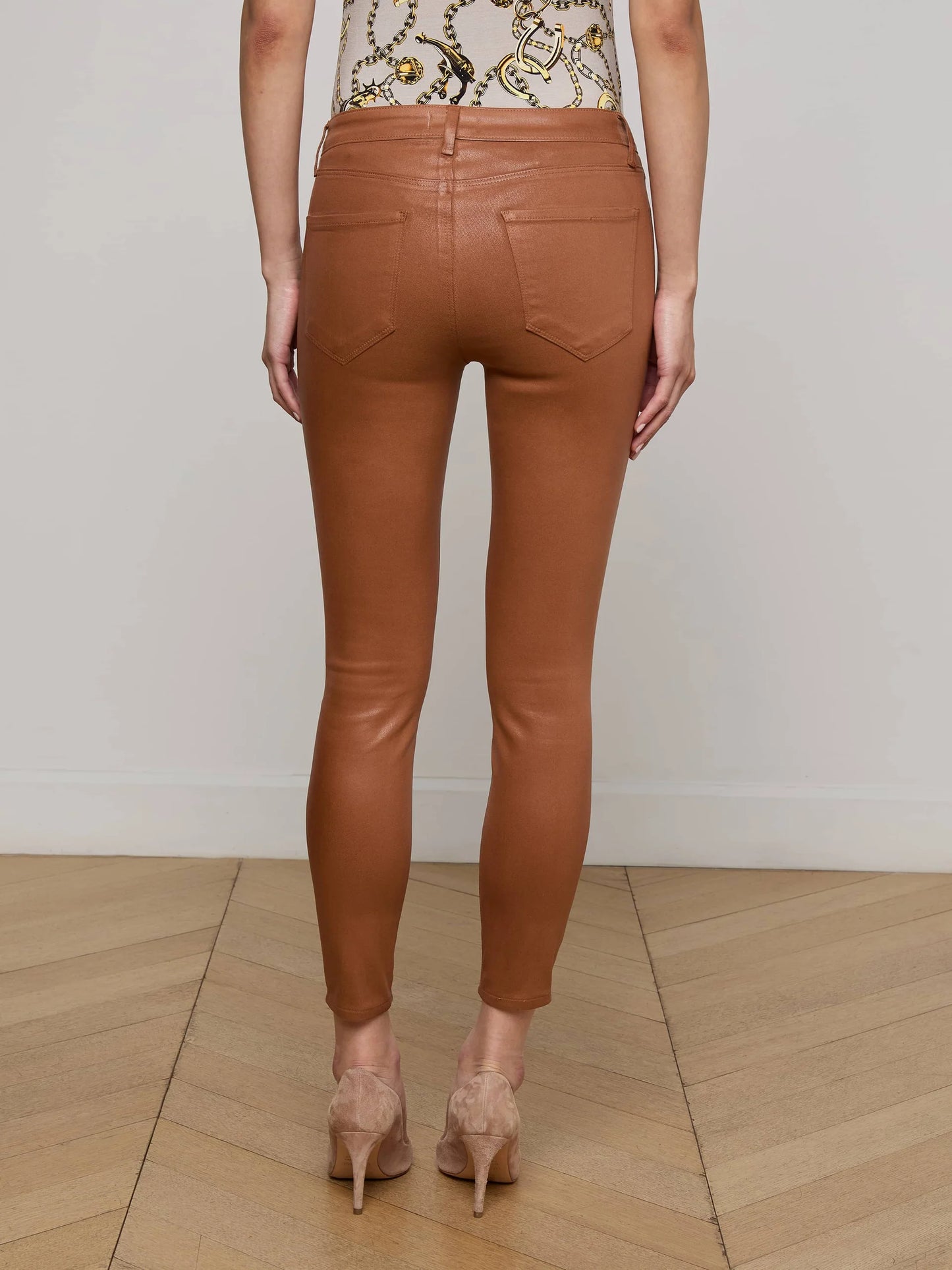 Margot Coated Cropped Skinny Jean Cognac - L'AGENCE