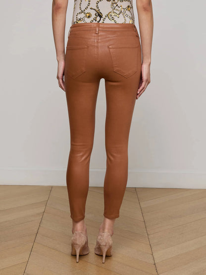Margot Coated Cropped Skinny Jean Cognac - L'AGENCE