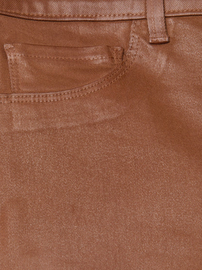 Margot Coated Cropped Skinny Jean Cognac - L'AGENCE