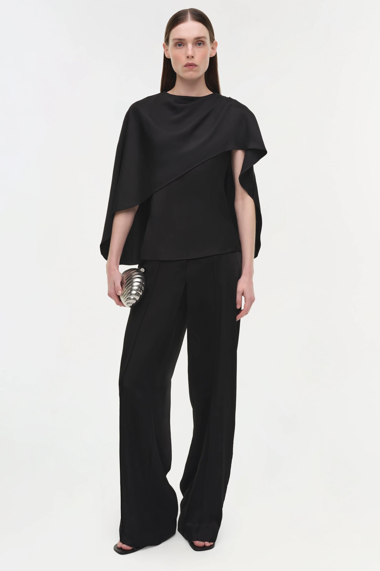 Eliora Draped Satin Cape Top Black - Simkhai