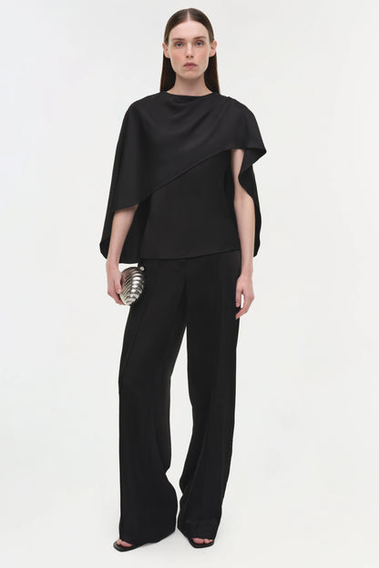 Eliora Draped Satin Cape Top Black - Simkhai