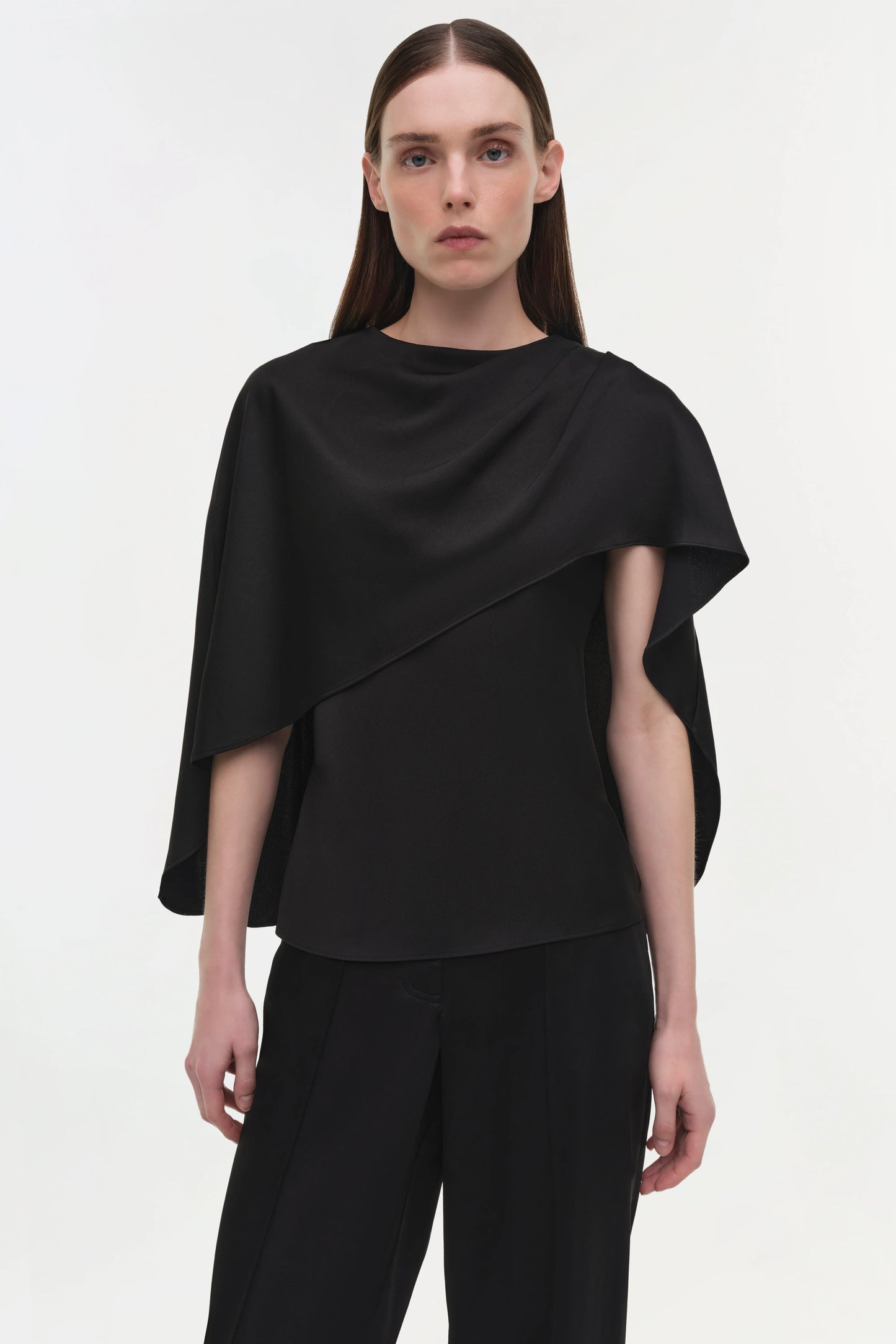 Eliora Draped Satin Cape Top Black - Simkhai
