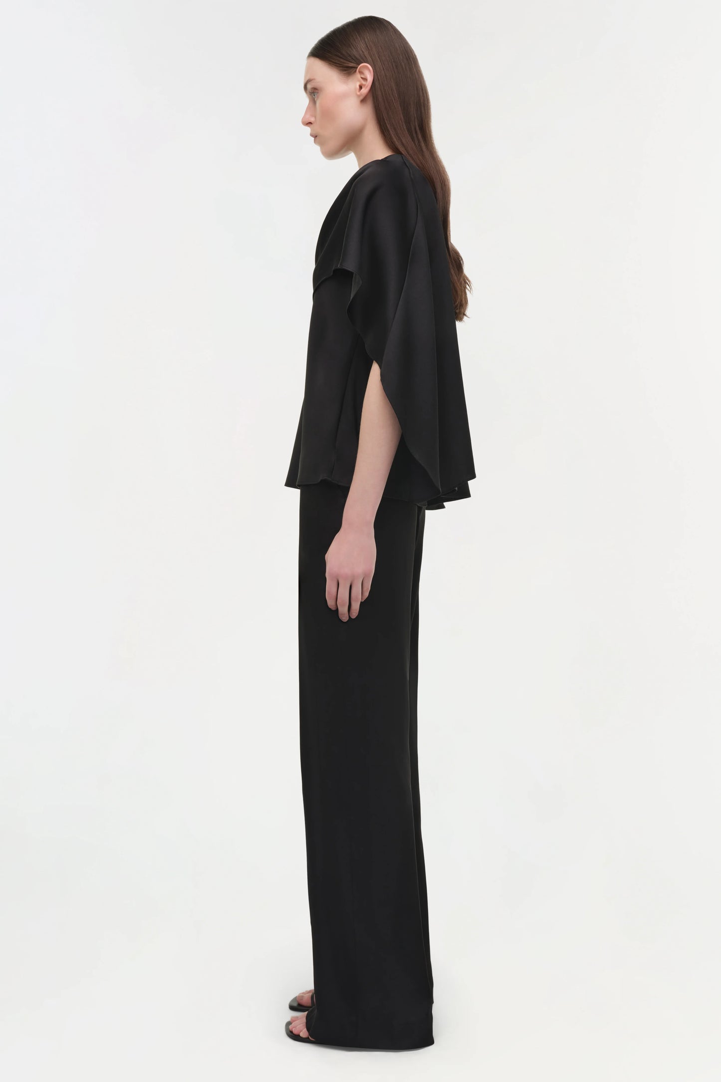Eliora Draped Satin Cape Top Black - Simkhai
