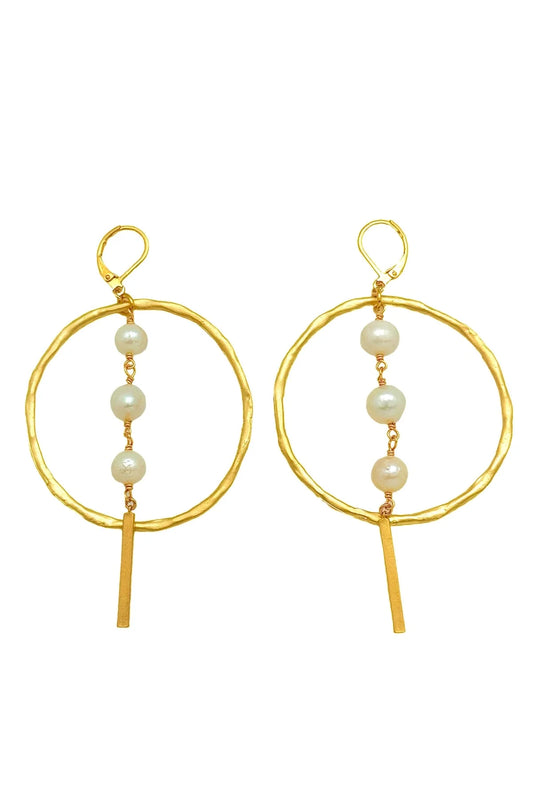 Large Pearl Drop Earrings Gold - Cimber Designs