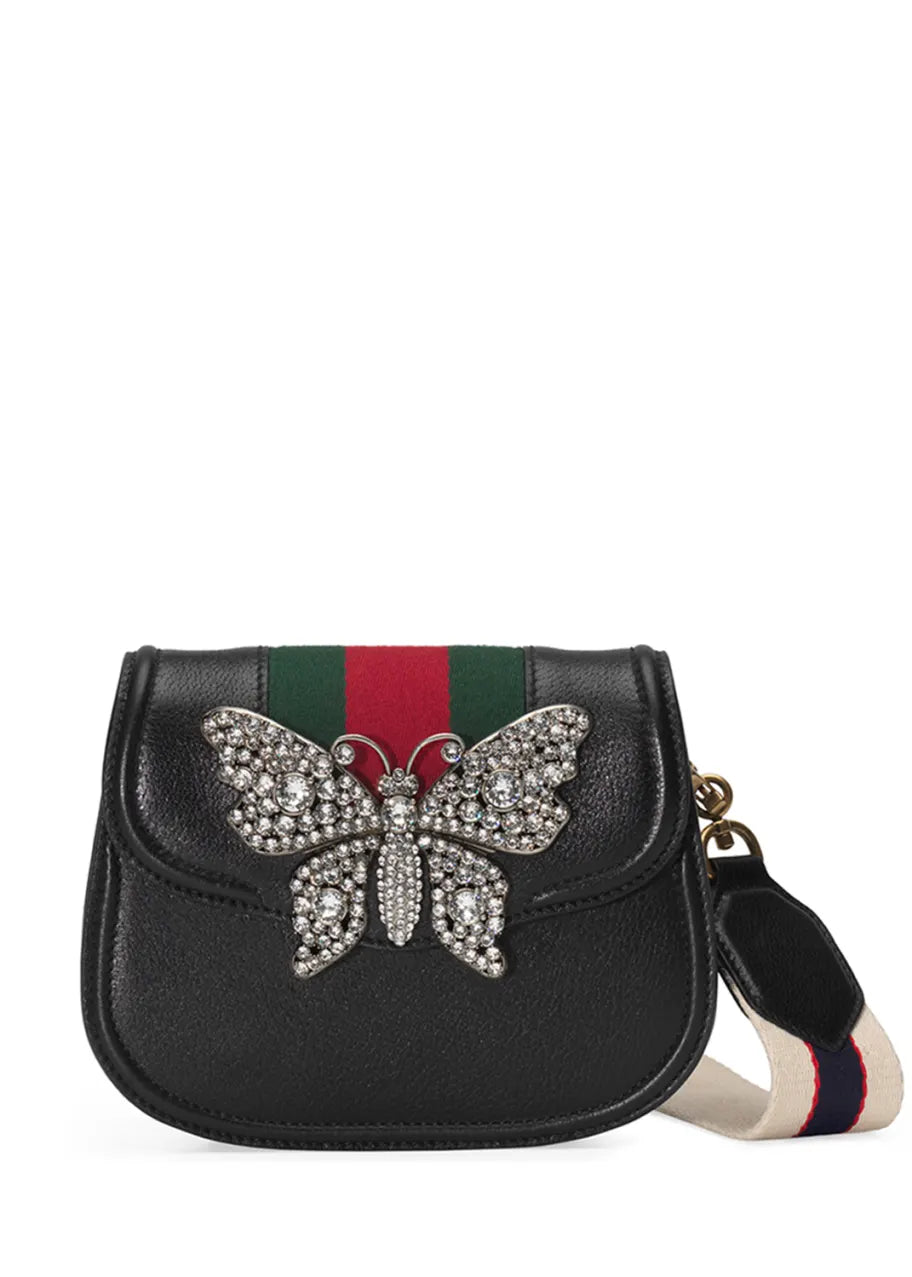 Gucci - Small Linea Crystal Butterfly Shoulder Bag with Web Strap