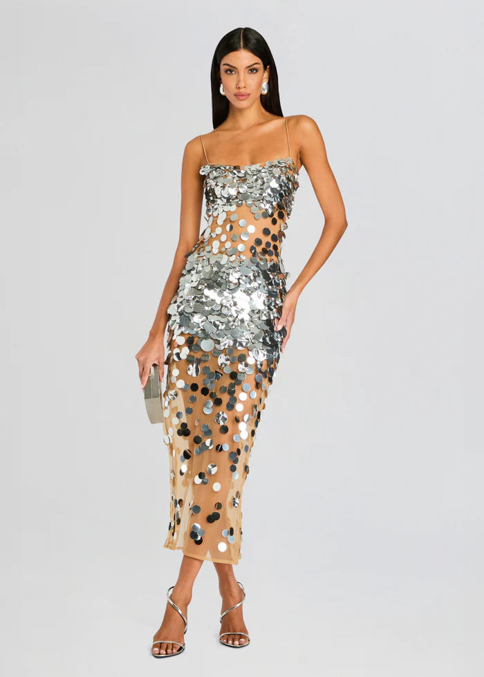 Mischa Sequin Dress Silver/Nude - Retrofête