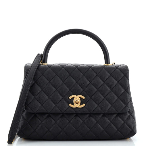 Caviar Quilted Medium Coco Top Handle Flap Bag Black - Jackie Z Style Co.