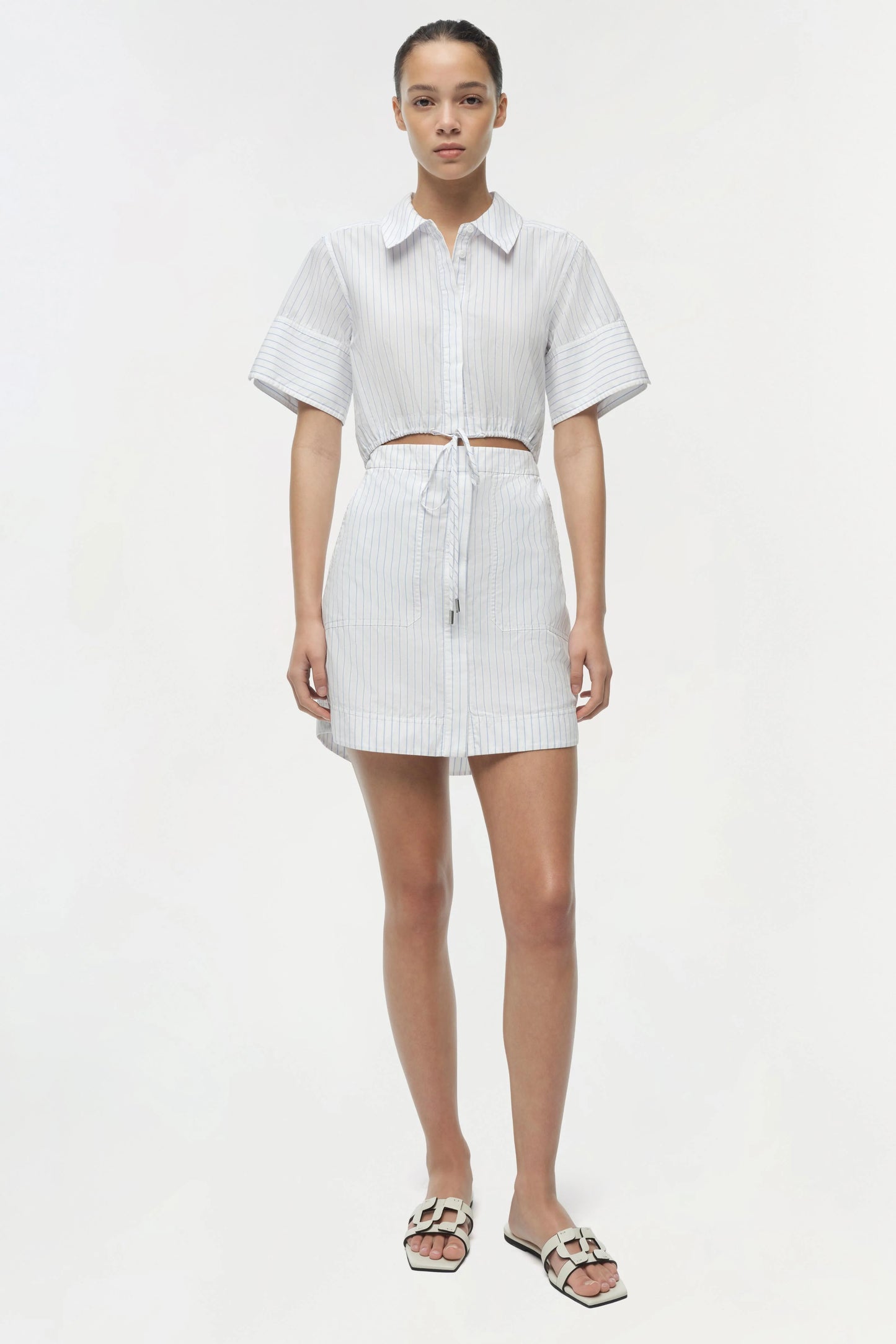 Marcy Cotton Mini Shirt Dress White Stripe - Simkhai