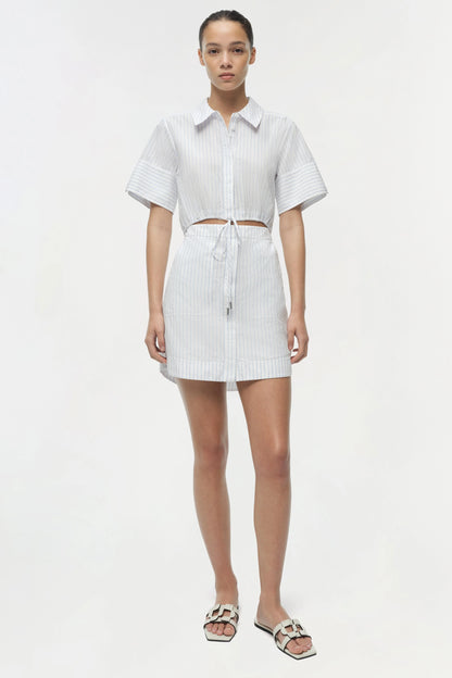Marcy Cotton Mini Shirt Dress White Stripe - Simkhai