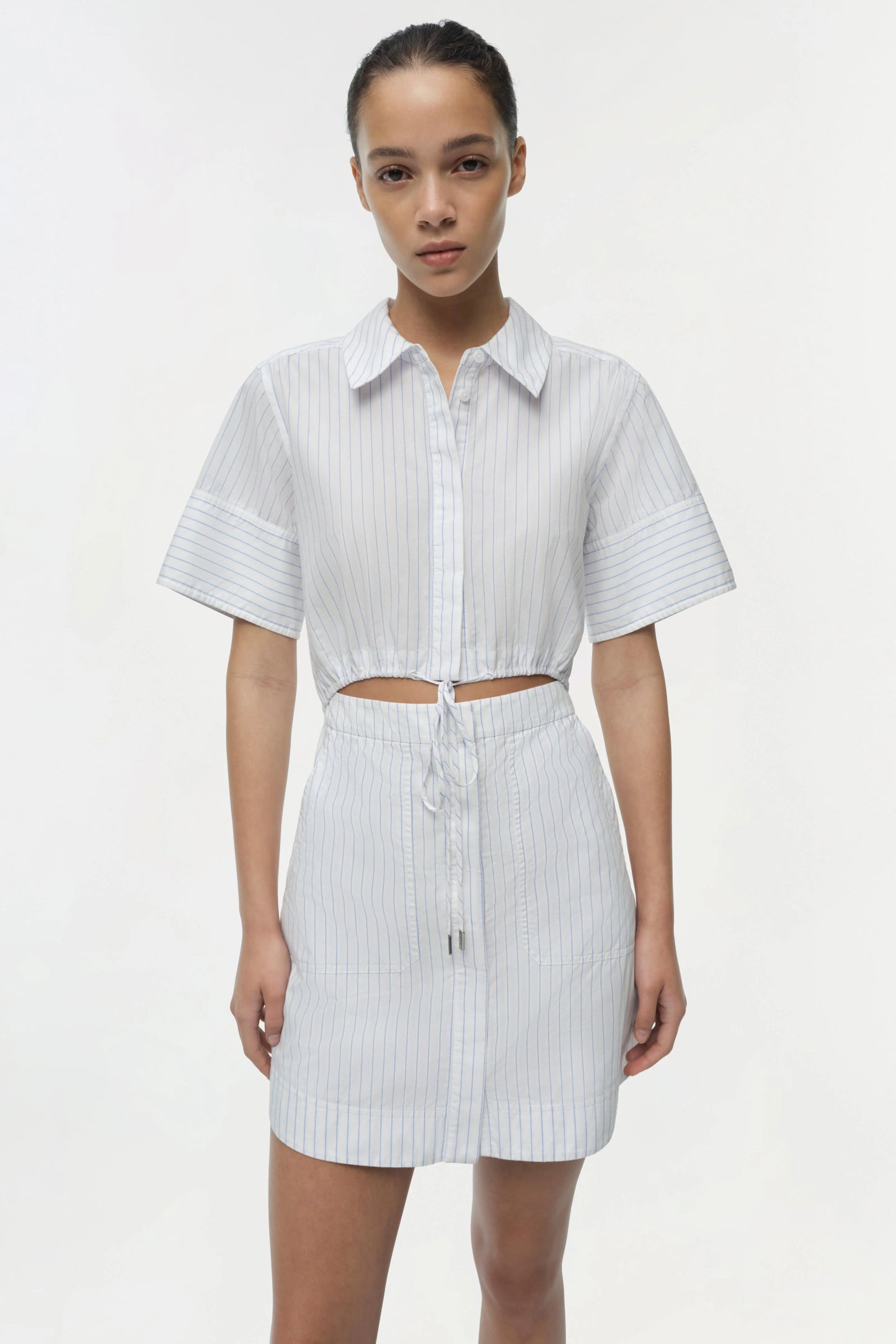 Marcy Cotton Mini Shirt Dress White Stripe - Simkhai