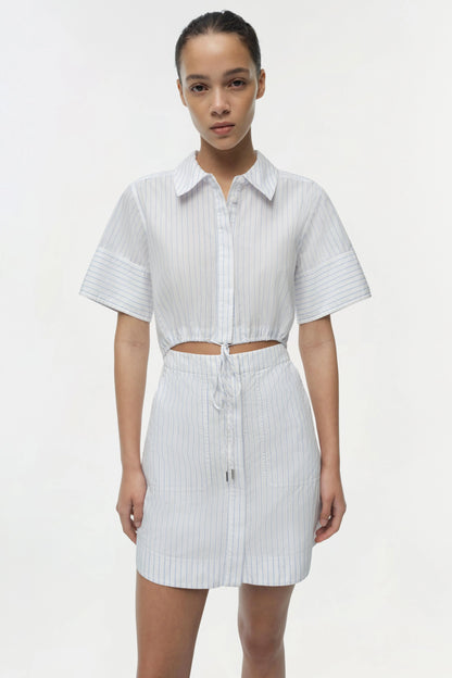 Marcy Cotton Mini Shirt Dress White Stripe - Simkhai
