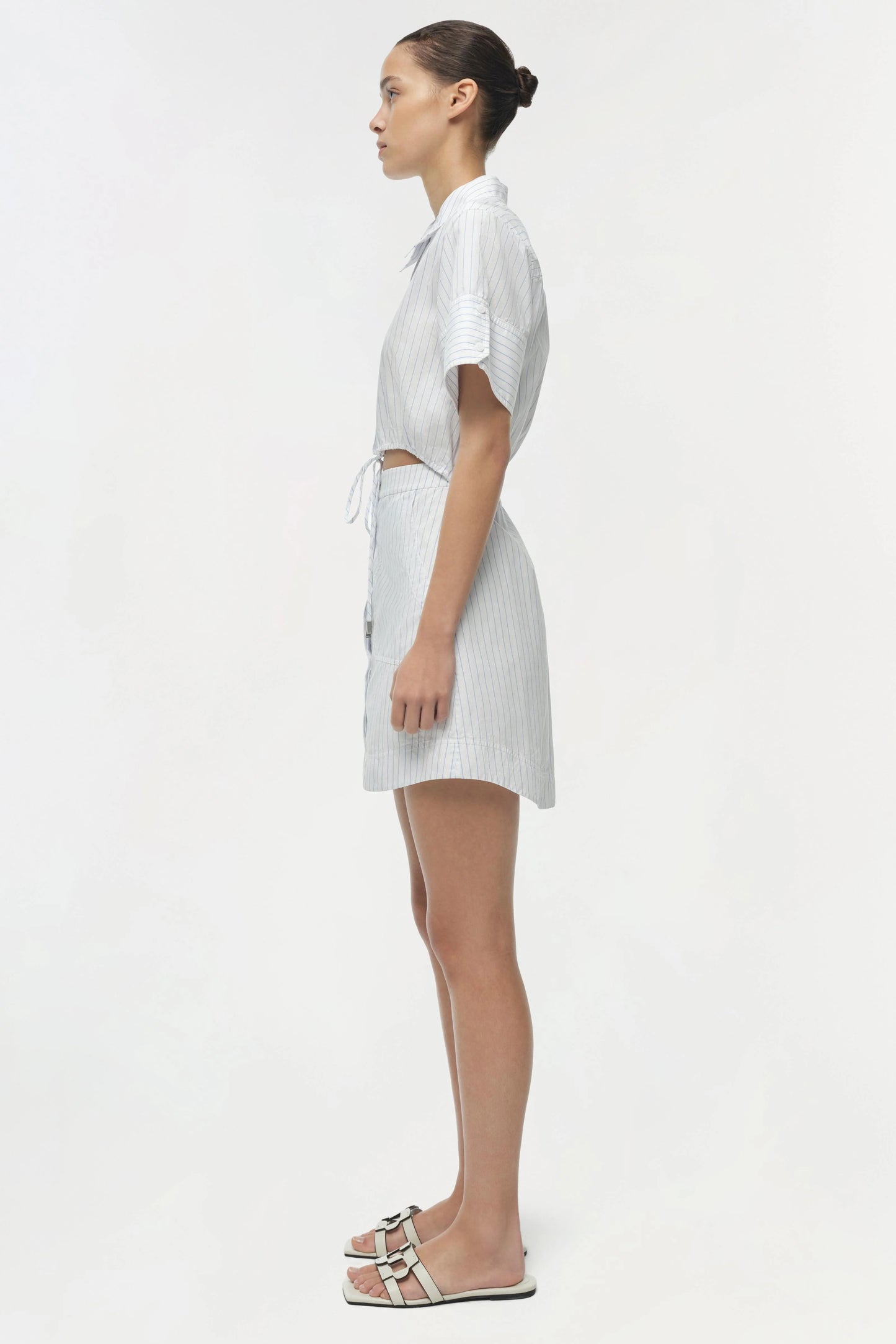 Marcy Cotton Mini Shirt Dress White Stripe - Simkhai