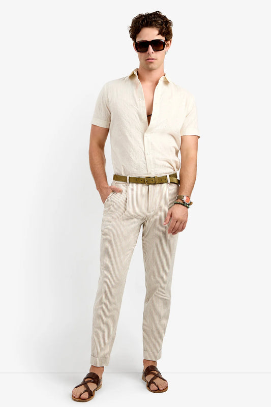 Beale Pleated Trouser Beachy Beige Whitewash - Mr Turk
