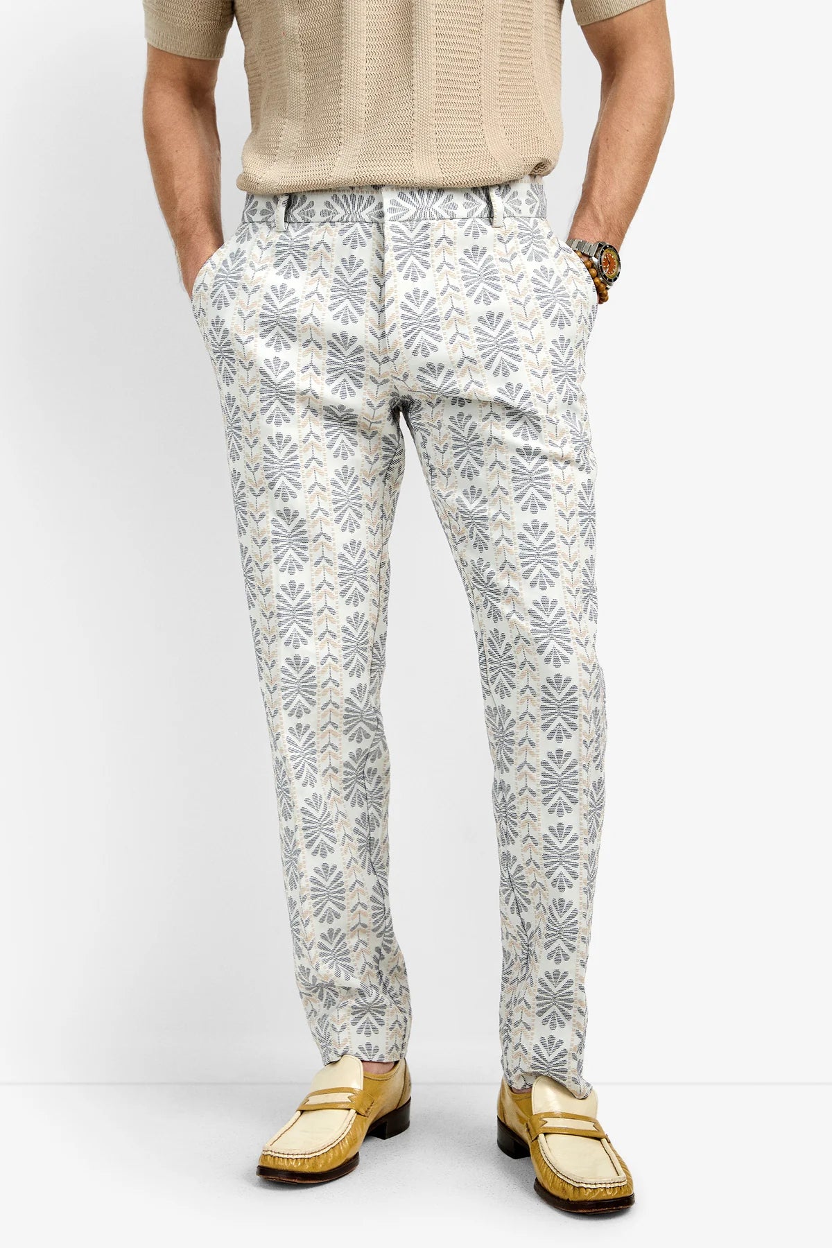 Clyde Slim Trouser Floral Stripe Jacquard - Mr Turk