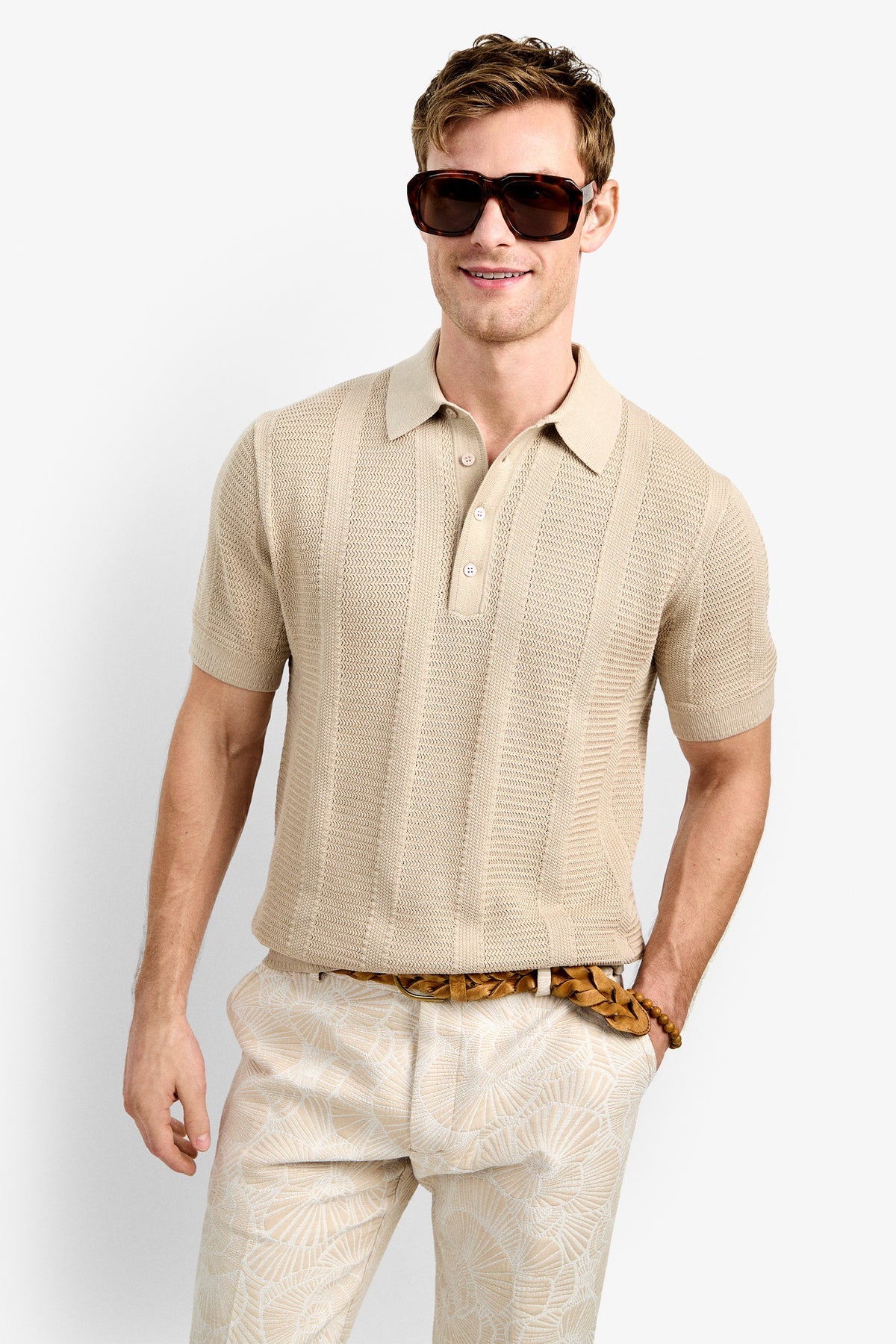Devan Short Sleeve Polo Beachy Beige - Mr Turk