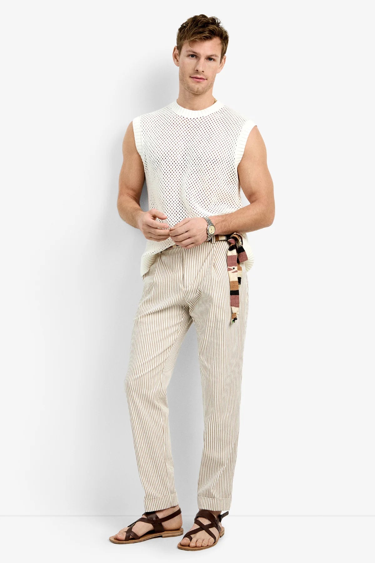 Beale Pleated Trouser Beachy Beige Whitewash - Mr Turk