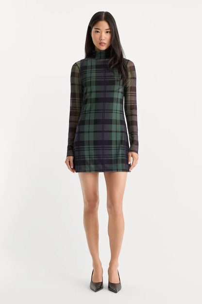 Mesh Mini Dress Navy/Green Plaid - Good American